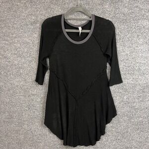 Intimately Free People Black Top Gray Trim 3/4 Sleeve Asymmetrical S/P